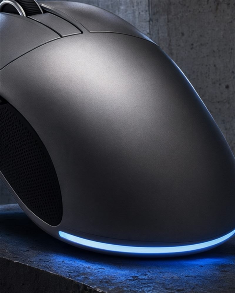 The CURVE 74 in matte silver — a right-handed ergonomic shell with a black textured thumb panel and a single blue underglow bar along the base.