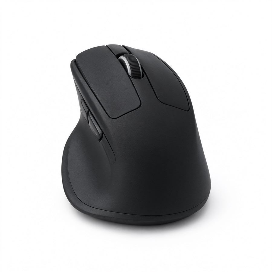 The CURVE 61 in matte black — a tall right-handed ergonomic shell with a flared thumb shelf, two thumb buttons and no lighting.